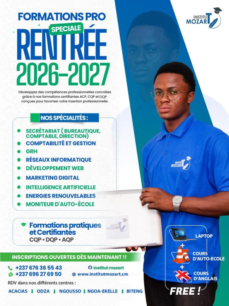 Affiche Rentrée Spéciale 2026-2027 Formations Professionnelles Institut Mozart Yaoundé.