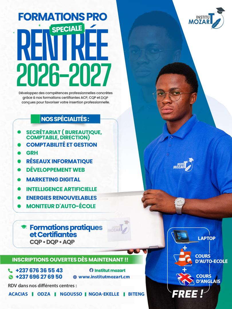Affiche Rentrée Spéciale 2026-2027 Formations Professionnelles Institut Mozart Yaoundé.